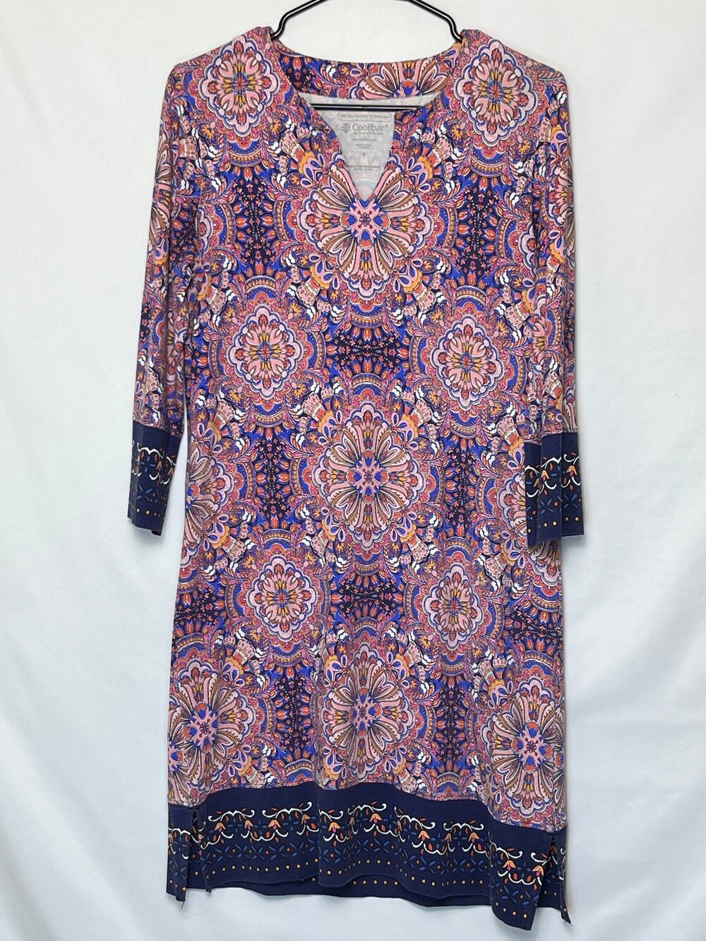 Coolibar Women’s Small Red Blue Oceanside Tunic Dress UPF 50+ Sun Protection